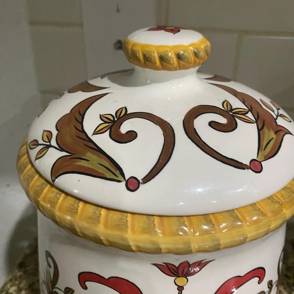 Pier 1 Earthenware Oralia Mediterranean Floral Discontinued Ceramic 11”Canister